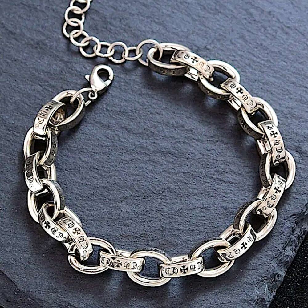 Sterling Silver Engraved Cross Chain Link Bracelet - Picture 3 of 6